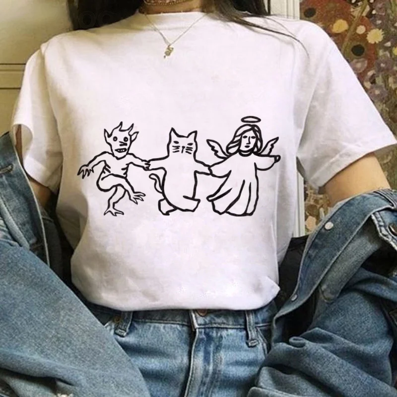 

Women's Retro Pattern T-Shirt Short Sleeved Summer Round Neck Clothing Printed Women's Cute Casual Top Cartoon Fashion T-Shirt