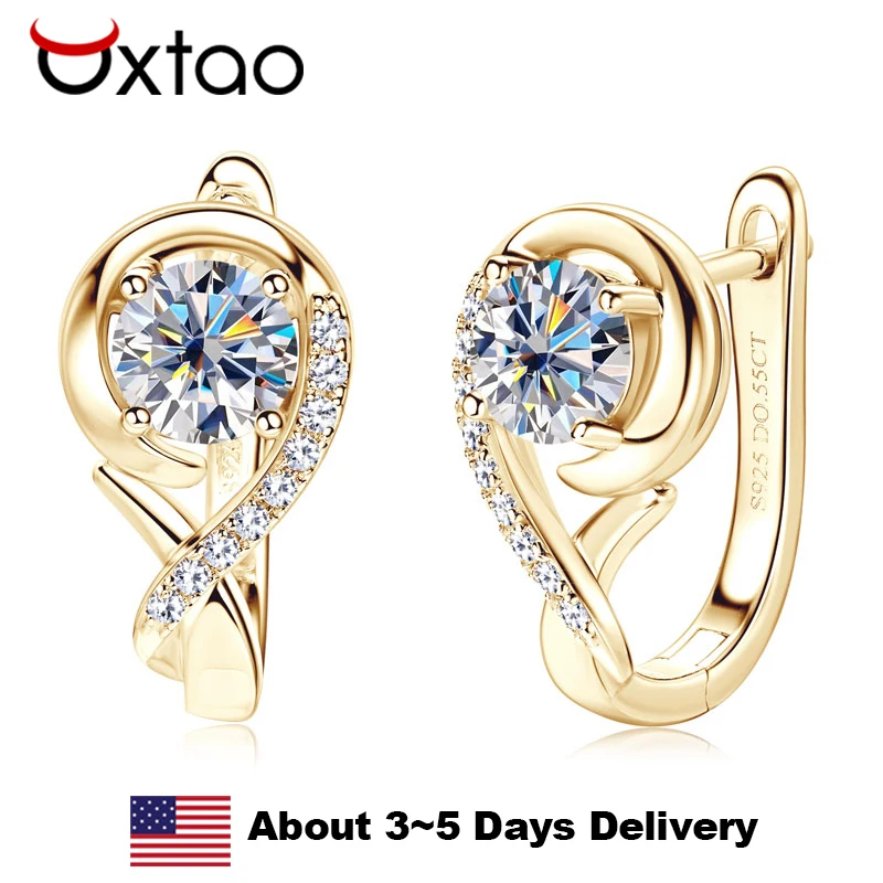 

Серьги-кольца OXTAO U с муассанитом, 5 мм, цвет D, серебро 925 пробы, женские ювелирные изделия, для свадьбы и вечеринок, с сертификатом