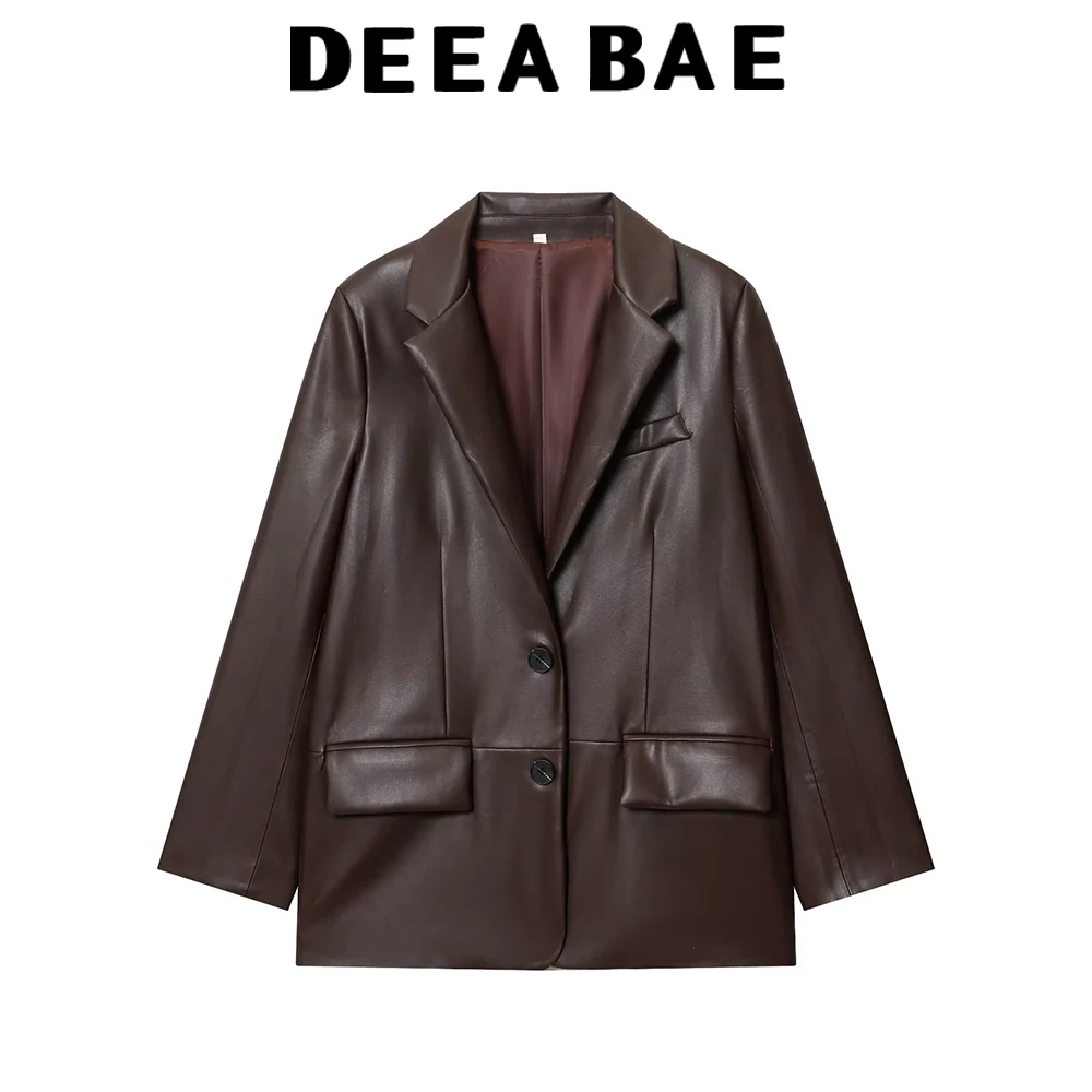 DEEABAE 秋の新作婦人服 欧米風おしゃれなゆったりストレートレザー風スーツジャケット