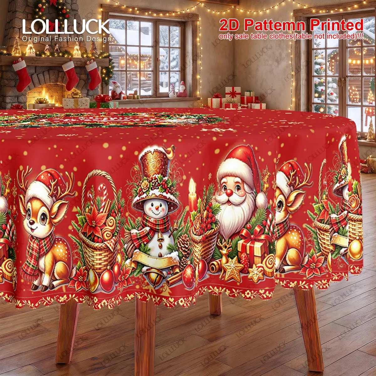 1 piece, Merry Christmas theme, send a tablecloth, retro Christmas wreath, Santa Claus, snowman, reindeer print pattern