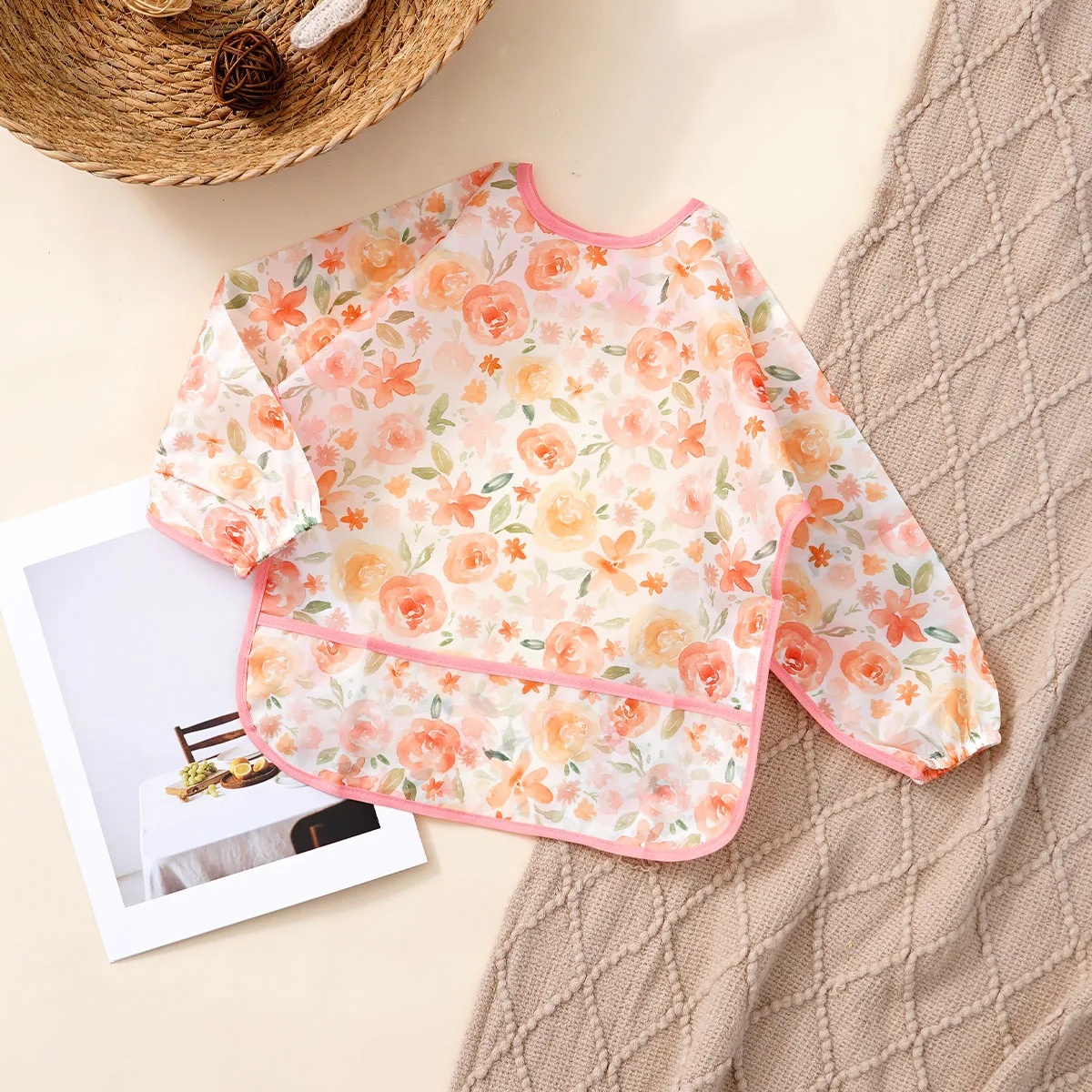 Elinfant 1PC slabbetjes met lange mouwen, waterdichte voedingsslabbetjes, wasbare spuugdoek, overall slabbetjes, gemakkelijk schoon te maken, wasvrije eetslabbetjes