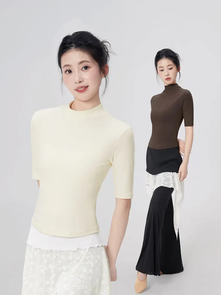 Hauts de danse pour femmes, col montant, hauts de Ballet à manches longues/manches moyennes, chemise de danse, veste de Ballet pour adultes, hauts d'entraînement, vêtements de Yoga