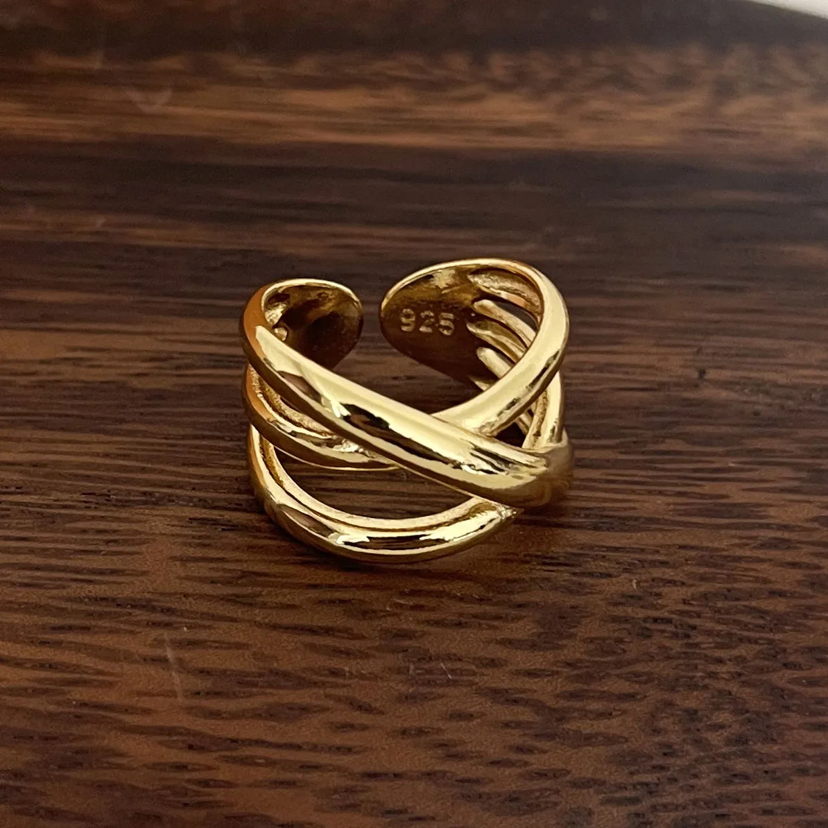 Women's 925 Sterling Silver Adjustable Gold Cross Ring