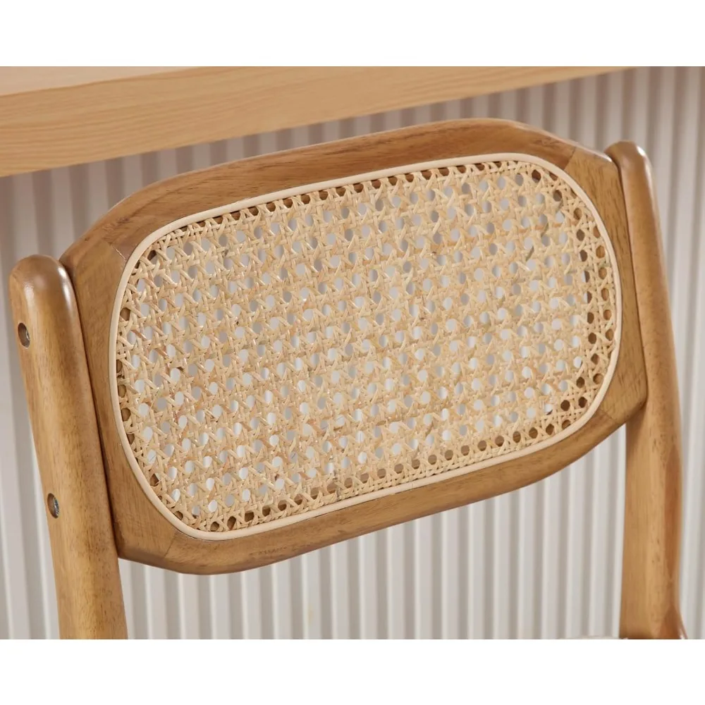 Rattan Counter Height Bar Stools Set of 4 Farmhouse Mid Century Modern Barstools with Cane Back/Wood Legs Linen Upholstered Bar