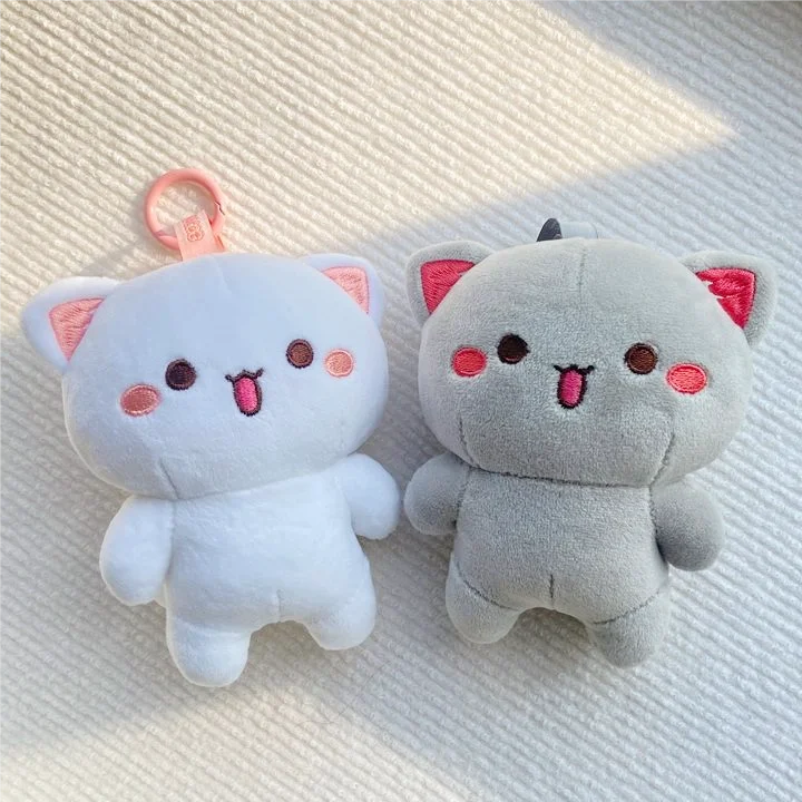 Kawaii mitao gato pêssego gato pingente de pelúcia boneca brinquedos de pelúcia recheado 10cm bonecas animais macio dos desenhos animados gato casal presente pingente