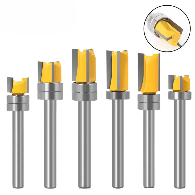 

Woodworking Milling Cutter Set 6Piece Router Bits with Bearings for Straight Edge Profiling and Precision Trimming
