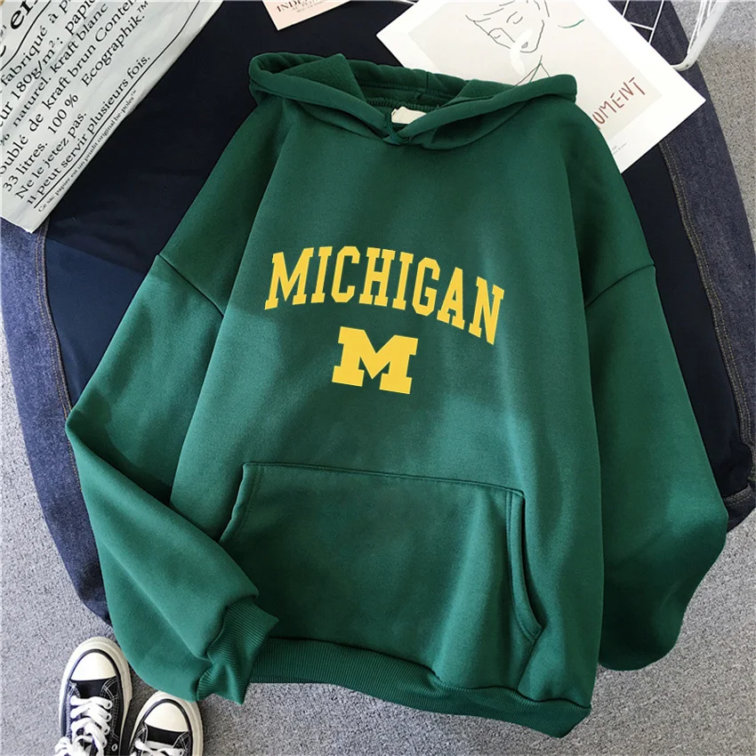 Fashion Michigan University Women Hoodies Hip Hop Fleece Woman Casual Pullover Unisex Streetwear Harajuku Male Hoody Clothes