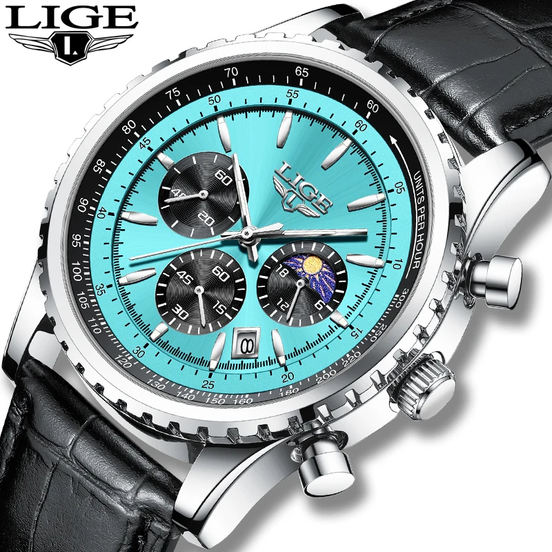 LIGE New Casual Leather Mens Watches Top Brand Luxury Quartz Date Watch for Men Waterproof Sports Wristwatch Relogios Masculinos