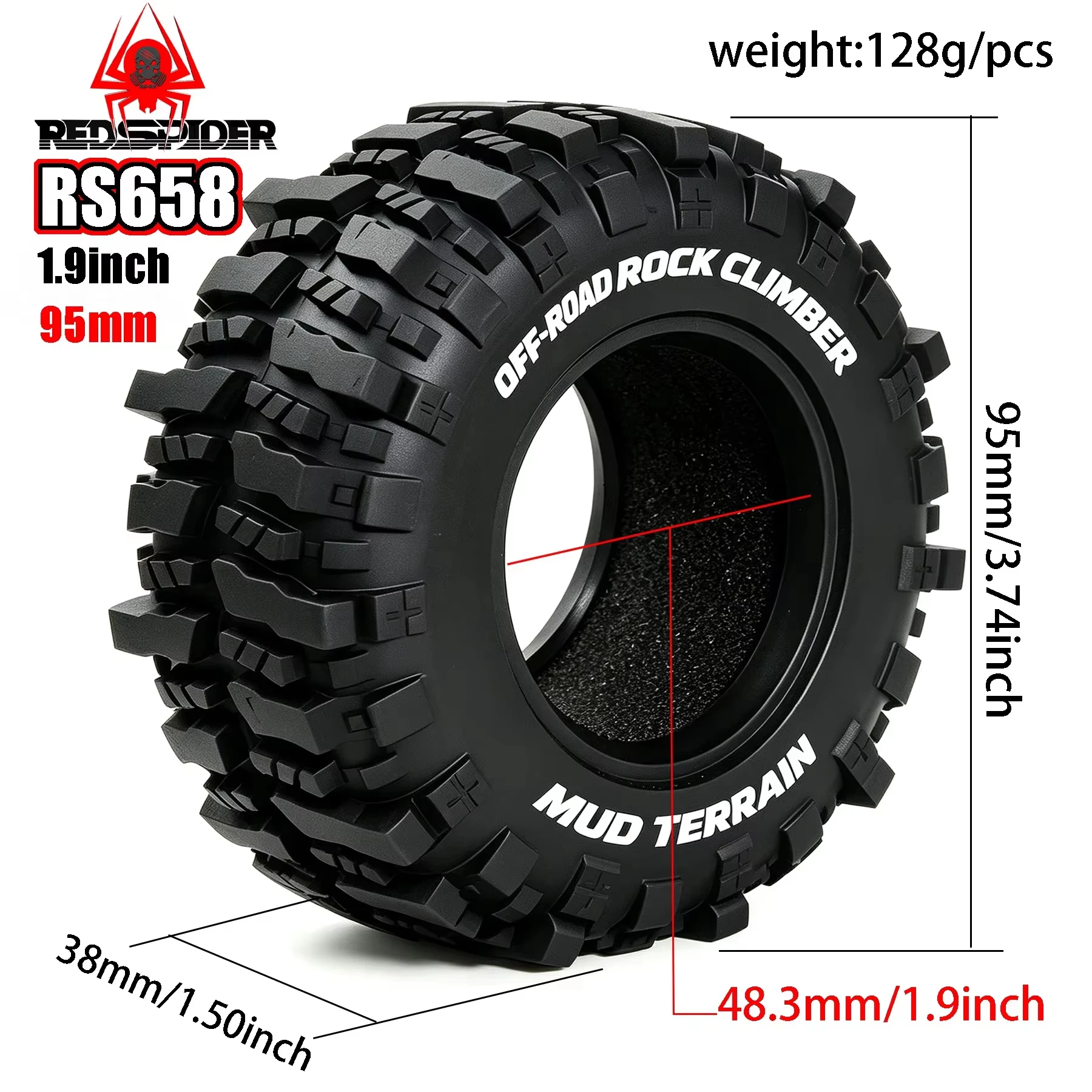 4Pcs 95mm 1.9 Inch RC Rubber Mud Terrain Tires Off Road Rock Crawling Tyres For Traxxas TRX4 TRX6 Axial RC Crawler Upgr