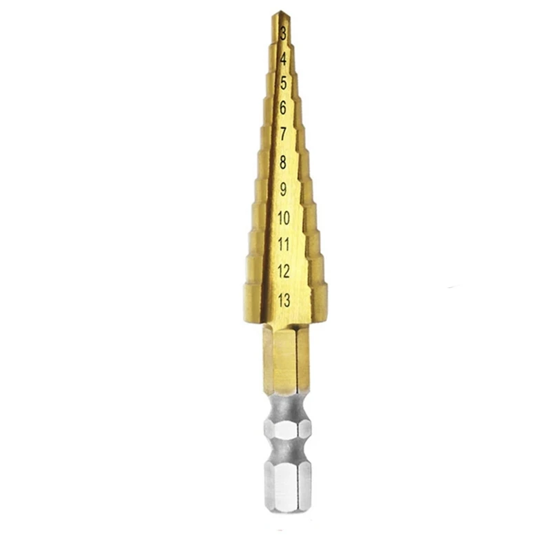 Broca escalonada de ranura recta HSS, cortador de agujeros de Metal y madera, broca de núcleo, broca de Pagoda, 3-13Mm