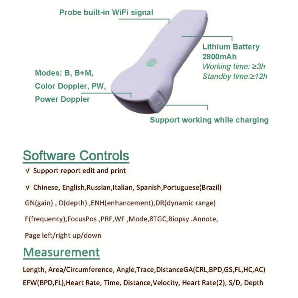 CProbe-4CPL Convex+Linear+Phased Array 3 in 1 Wireless Probe Type Ultrasound Scanner