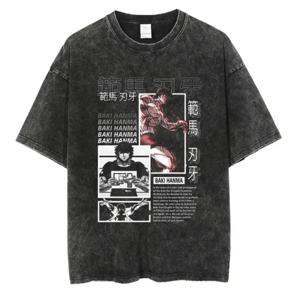 Anime Baki Haman Tshirts Harajuku Vintage Cotton 2024 New Washed T Shirt for Men Women Hip Hop Streetwear Oversize T-shirt Tops