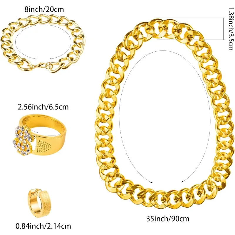 Kit de fantasia de hip hop dos anos 80, boné de beisebol, óculos de sol punk, acessórios de rapper, corrente de ouro falso, pulseira, anel, decoração de festa de halloween