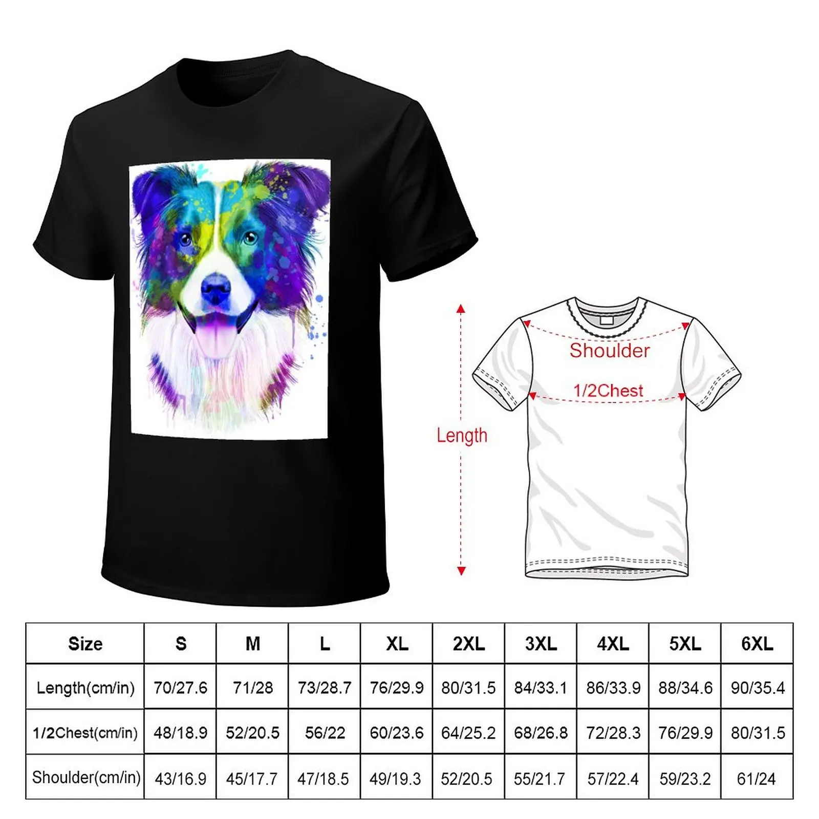 Border Collie Watercolor, Border Painting, Portrait, art, illustration T-Shirt Active Sports Short Sleeve Cotton Shirt