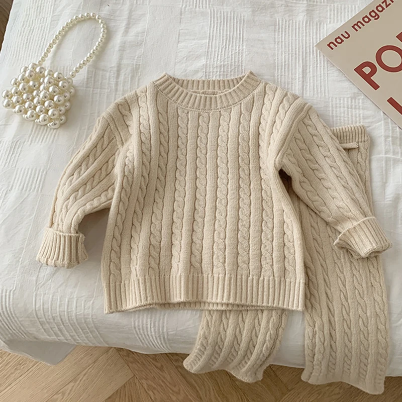 Clothes Sets Knitted Cotton Autumn Newborn Boy Girl Infant Clothing Tops And Pants Knitted Sweater Baby Pajamas Sets 0 To 4Years