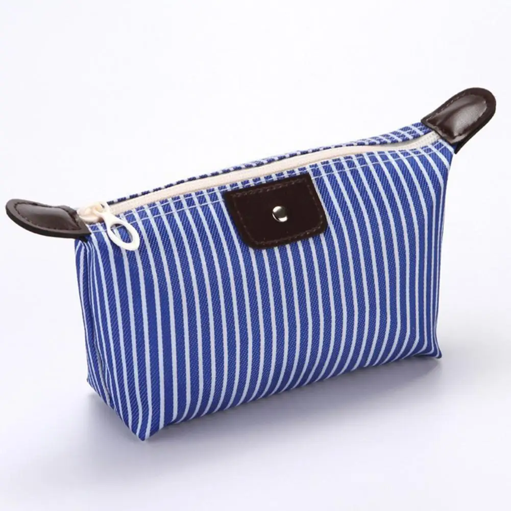 Cosmetic Bag with Vertical Stripes Dumpling-shaped Cosmetic Case Striped Cosmetic Bag Waterproof Travel Organizer Foldable