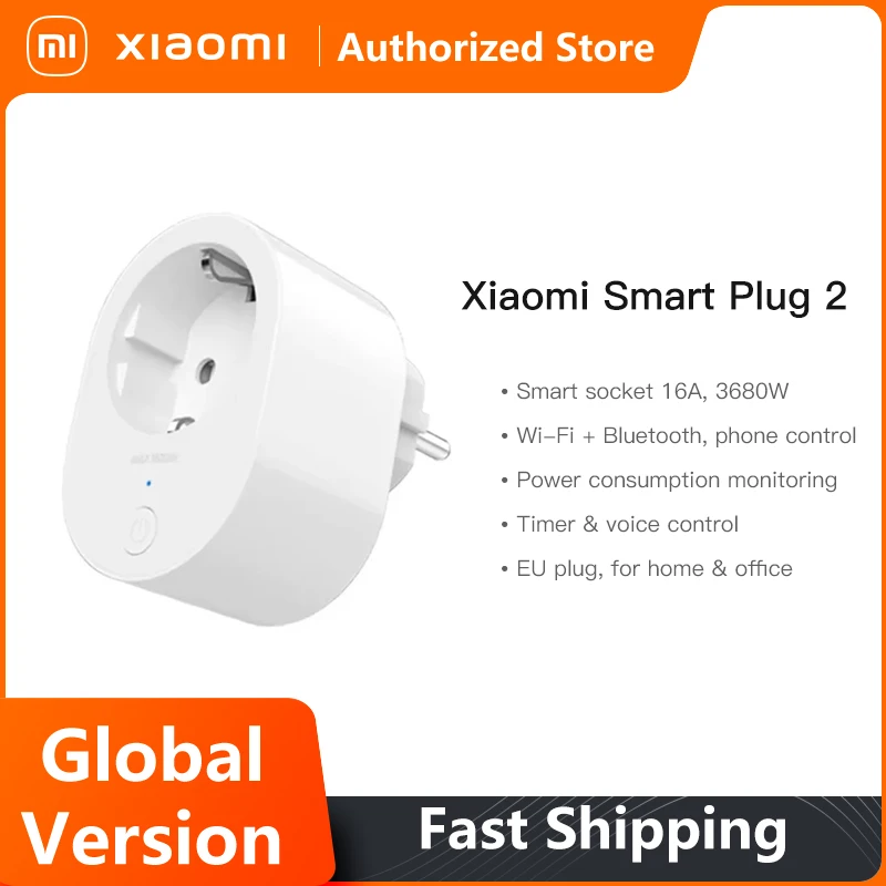 Global Version Xiaomi Mi Smart Plug 2 (Wi-Fi) Wireless Switch 3680W Max EU Power Adapter Socket Remote Control Google Assistant