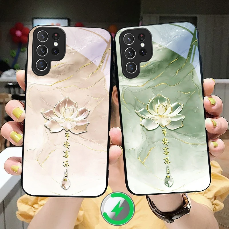 

Ink wash light blue lines For Samsung Galaxy S20 FE S21 S22 + S23 Plus S24 Ultra 25 Edge S24 Ultra For Magsafe Glass Phone Case