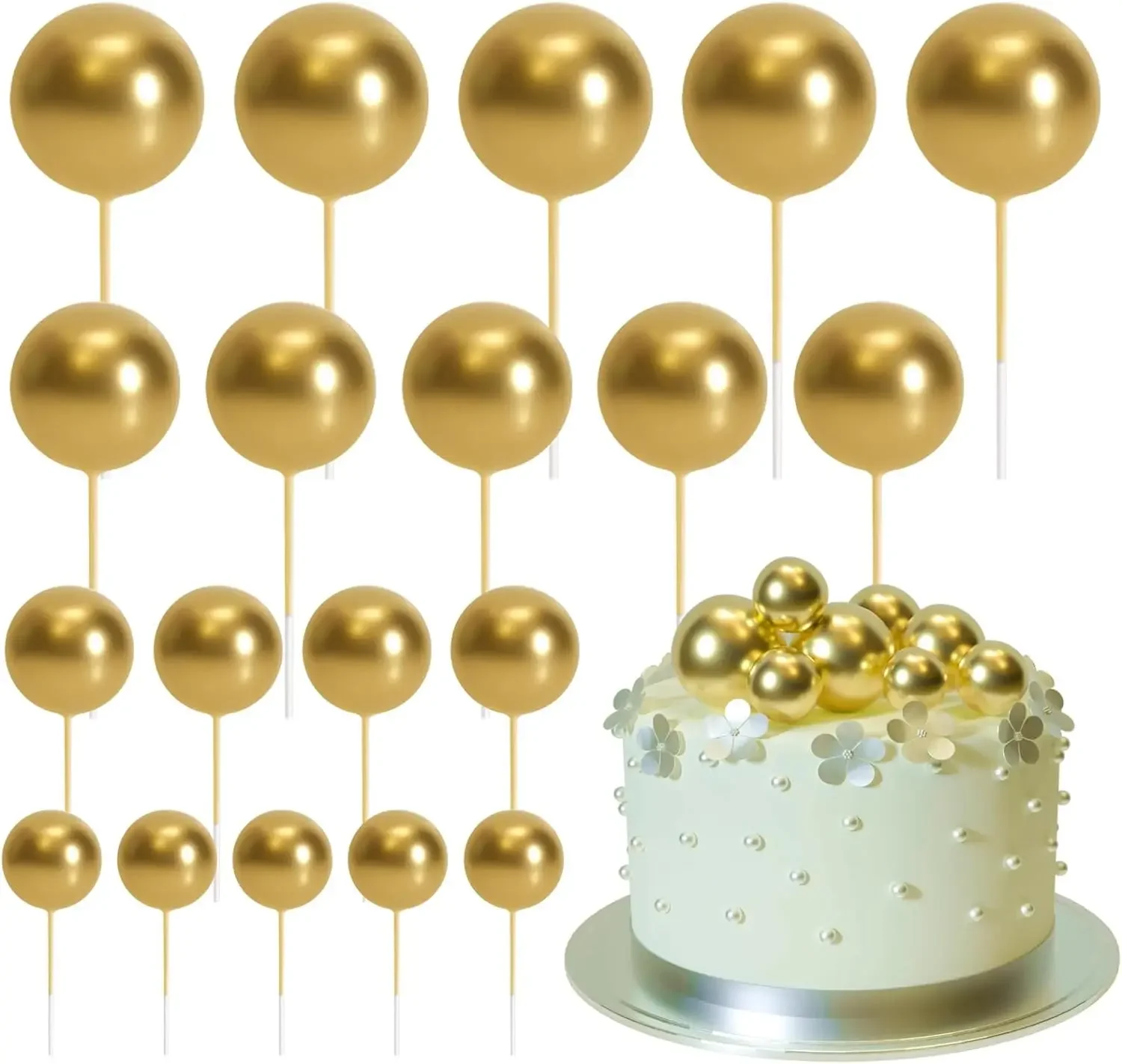 20-teilige Mini-Ballon-Kuchenaufsatz-Dekorationen mit goldenen Kugelpicks – festliche Kuchendekoration für Feiern