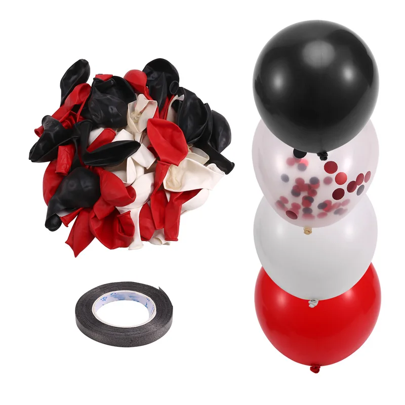 Red And Black Balloons, 67Pcs 12 Inch Black White Red Confetti Gathering Balloons With Ribbons For Birthday, Wedding