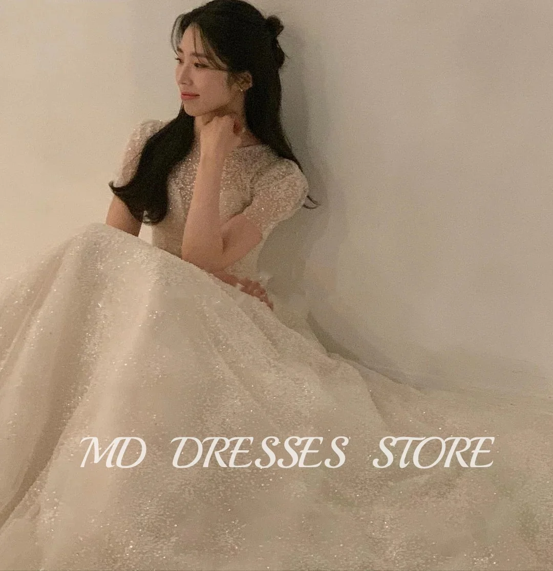 MD 2025 Princesa Lvory Una línea de vestido de novia Glitter Cuello alto Corea PhotoShoot Hasta el suelo Vestido de novia formal Personalizado Dende