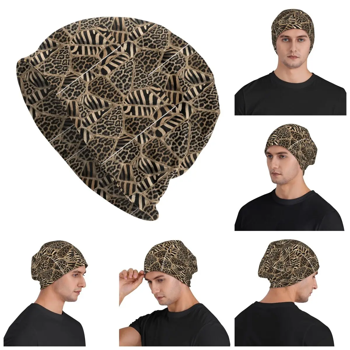 Animal Print - Leopard And Zebra Skullies Beanies Hats Warm Autumn Winter Outdoor Cap Knitted Bonnet Caps for Men Women Adult