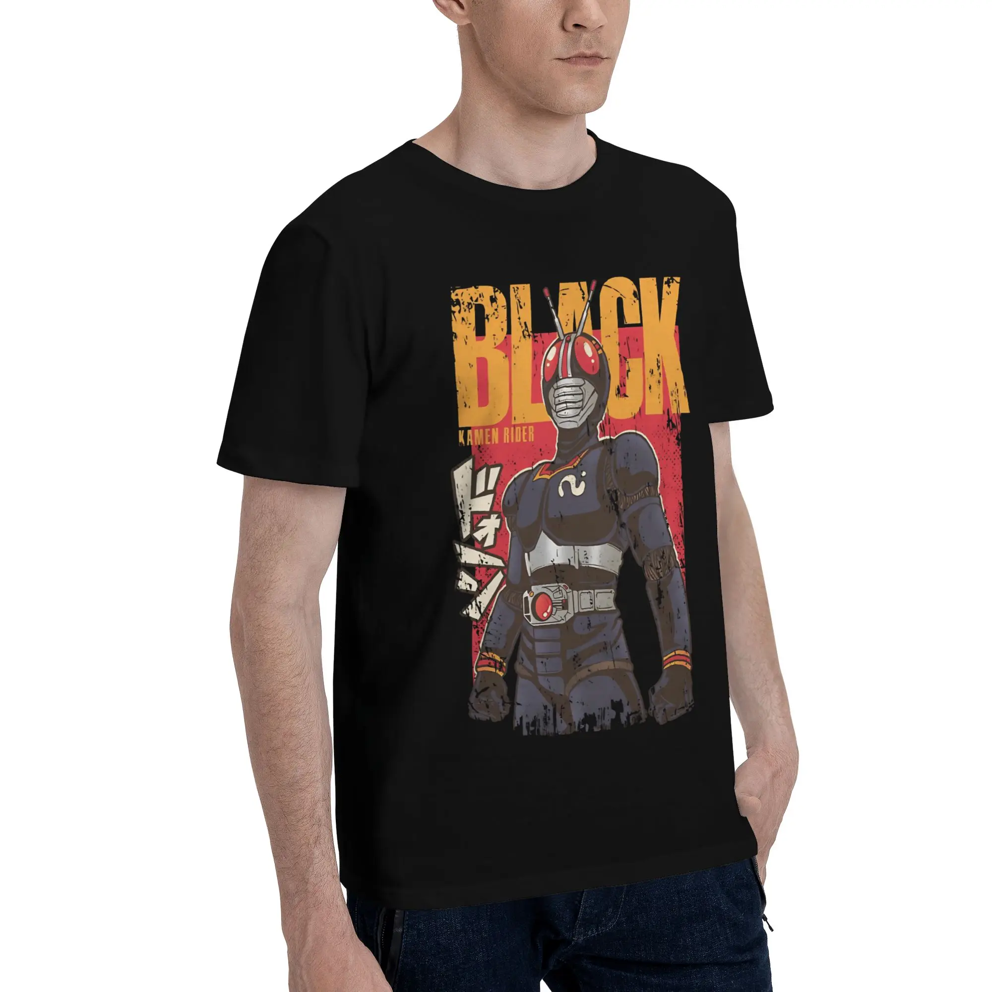 Black Kamen Rider Graphic 100% Cotton T-Shirt Bandai Kamen Rider Tops Tees For Men