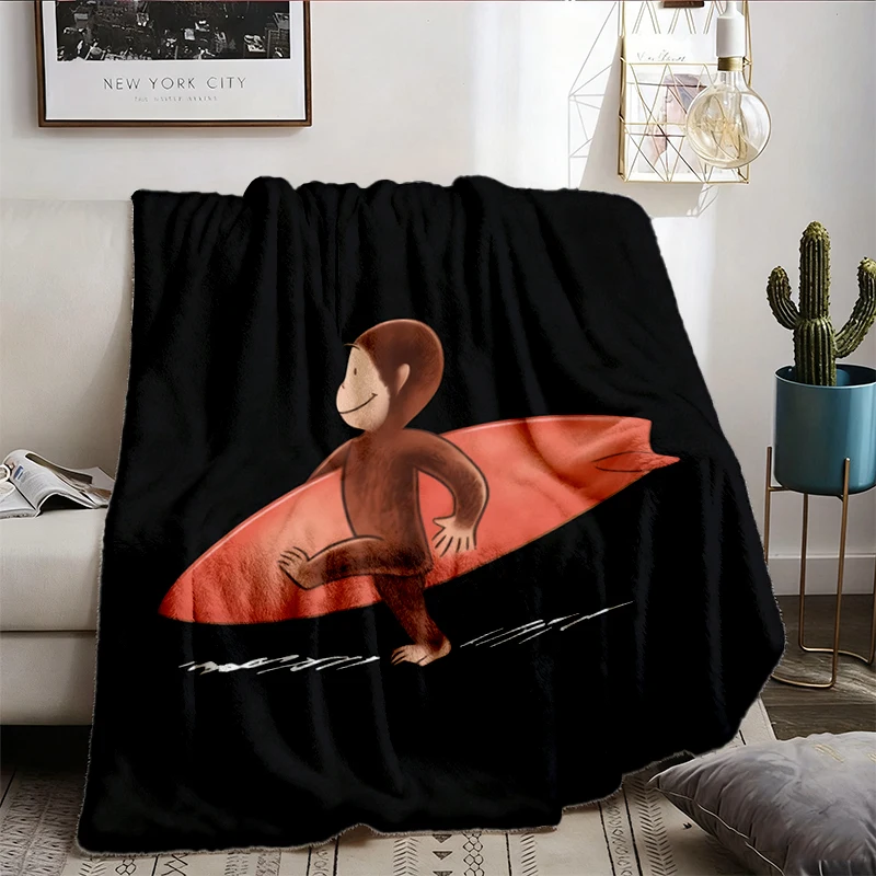 Curious Surfer Monkey Warm Blanket -Nostalgic Summer Beach Graphic Cozy Blanket - I Don't Want This Feeling To Go Away