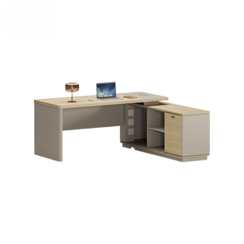 

Sleek and modern compact desk with integrated bookcase for senior office leaders