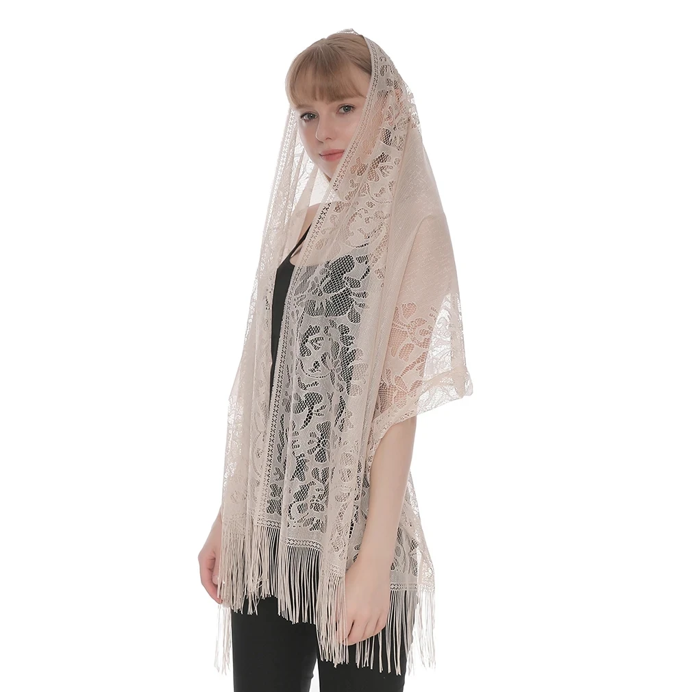 Lace Church Shawl Catholic Veil Head Scarf Women Spanish Mantilla Chapel Wedding Bride Mantilla Latin Veils for Mass White Black