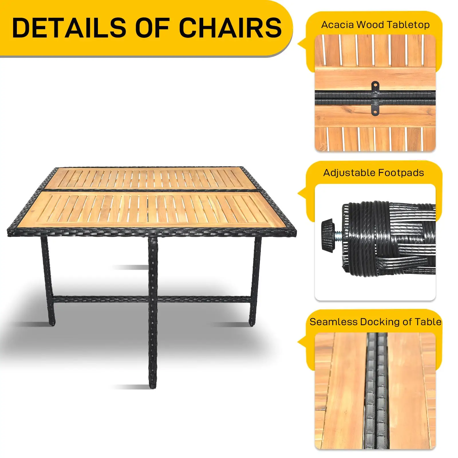 9-Piece Acacia Wood Outdoor Dining Set with Cushions & Wicker Chairs - Space-Saving Patio Furniture for garden & Poolside