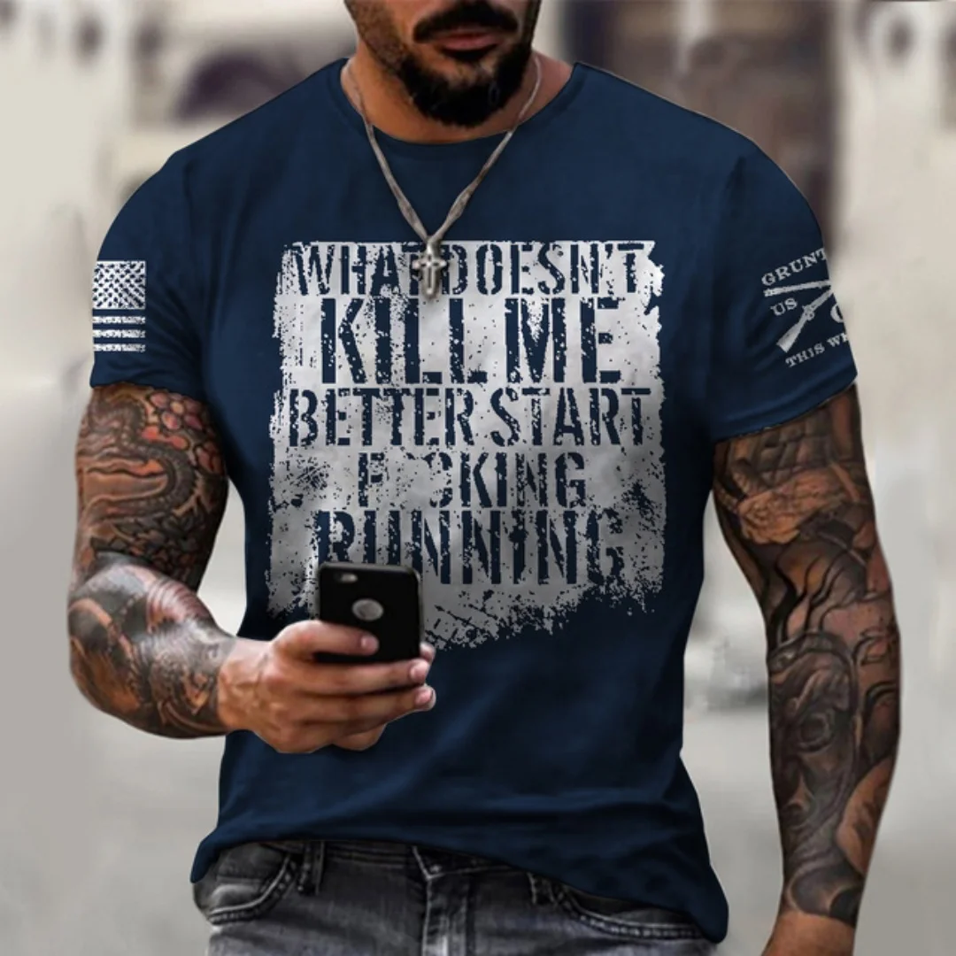 Summer fashion men's printed T-shirt round neck plus size comfortable men's short sleeved sports casual quick drying popular men