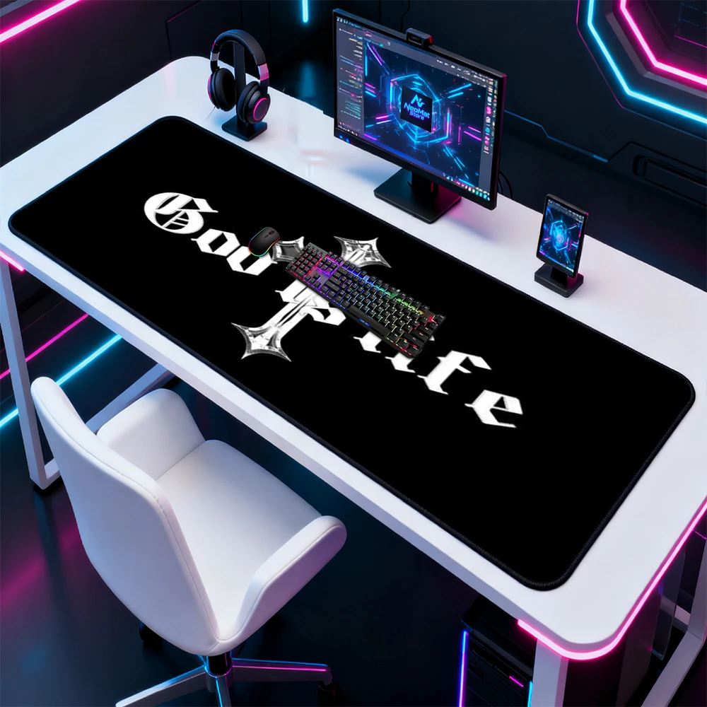 Gothic Desk Mat Deskmat 180x60 God Mousemat Full Desk Pad Life Cross Design Playmat Black Gaming White Keyboard Mat Table Mat