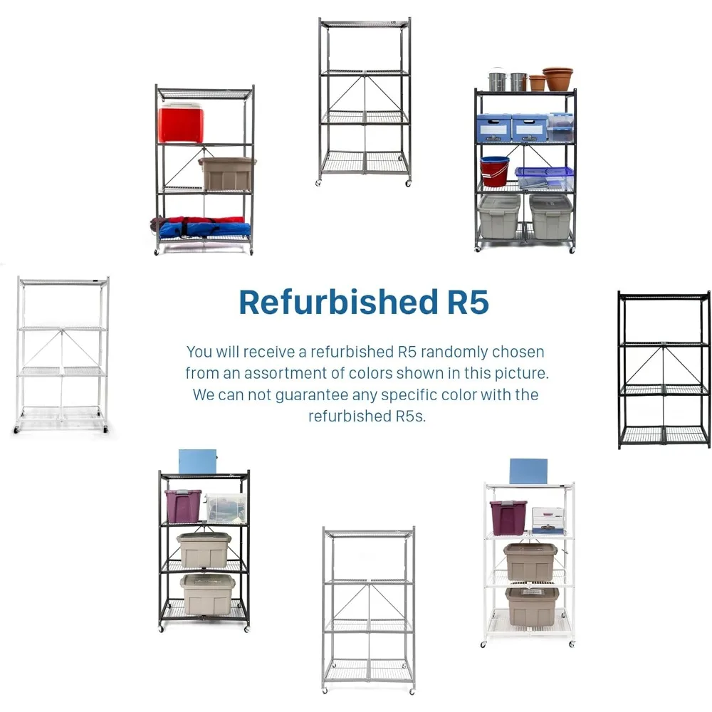 R5 Foldable 4-Tier Garage Shelving Heavy Duty Shelving with Wheels, Metal Storage Rack Holds 1000 pounds