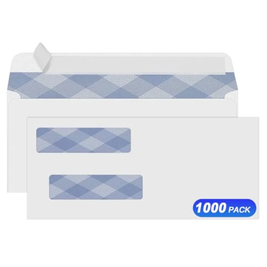 

1000#8 Self Seal Business Envelopes No.8 Double Window Design for Business and Quickbooks Check invoice not fit Documents Secur