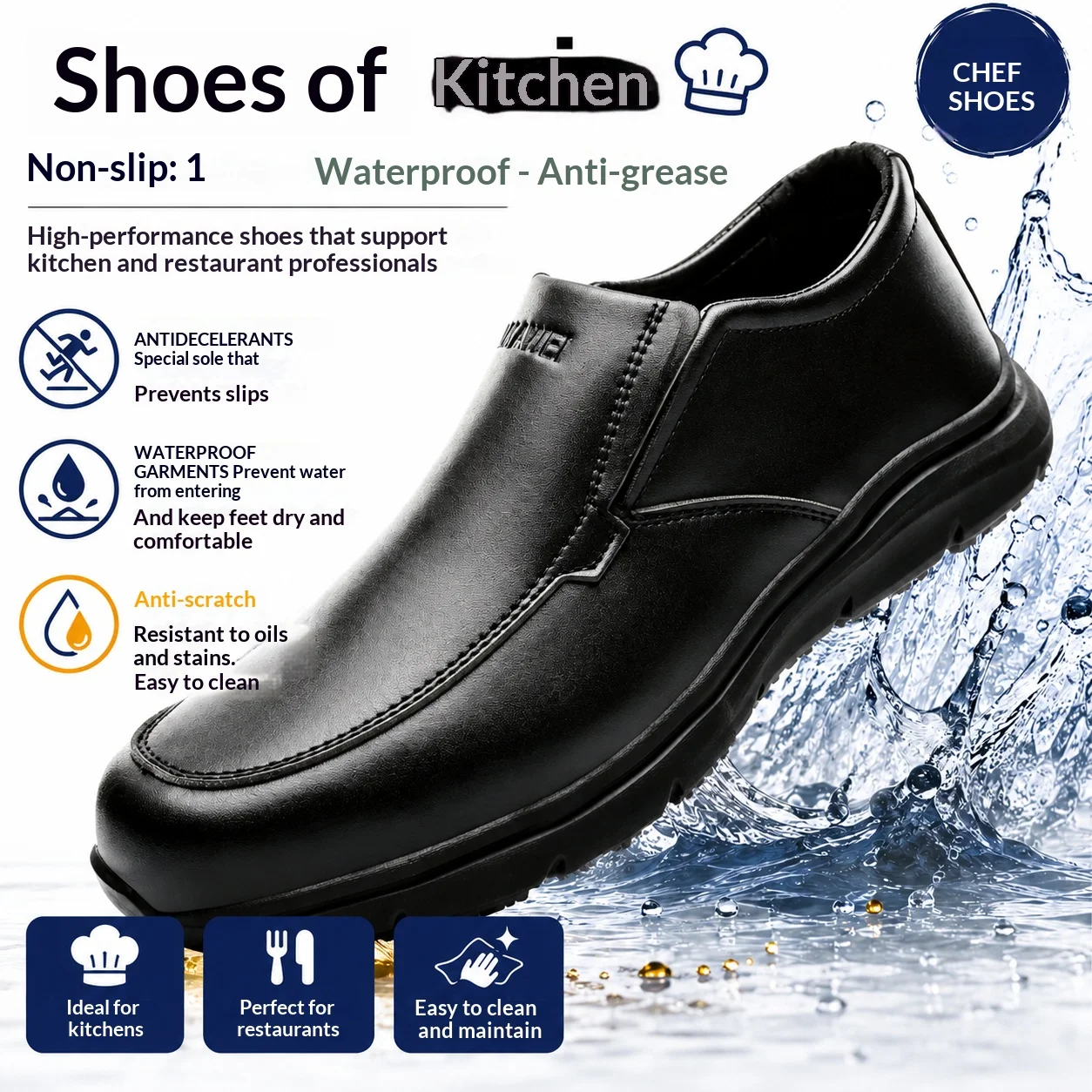 Lightweight Non slip, waterproof chef clogs, oil resistant, with foot support—work shoes for cooks and servers