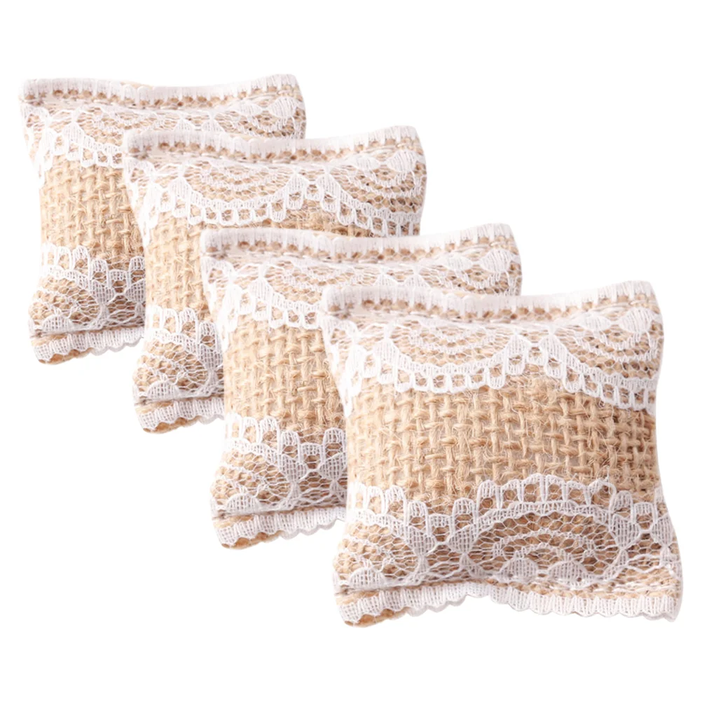 4 Pcs Lace Pillow Model Wear-resistant Fake Portable Mini House Decor Cloth Miniature Pillows Toddler Cushion