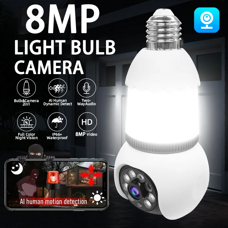 camera de vigilancia wifi smart home bulbo 8mp hd suporte audio bidirecional visao noturna colorida camera ip wifi movimento movel 4x digital 01