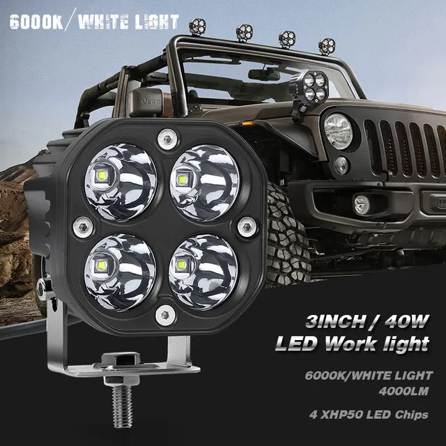 

3 Inch 40W Motorcycle Driving Lights Led Work Light Bar Square Spotlight For 4x4 Offroad Tractors Car Fog Lamp White/Yellow