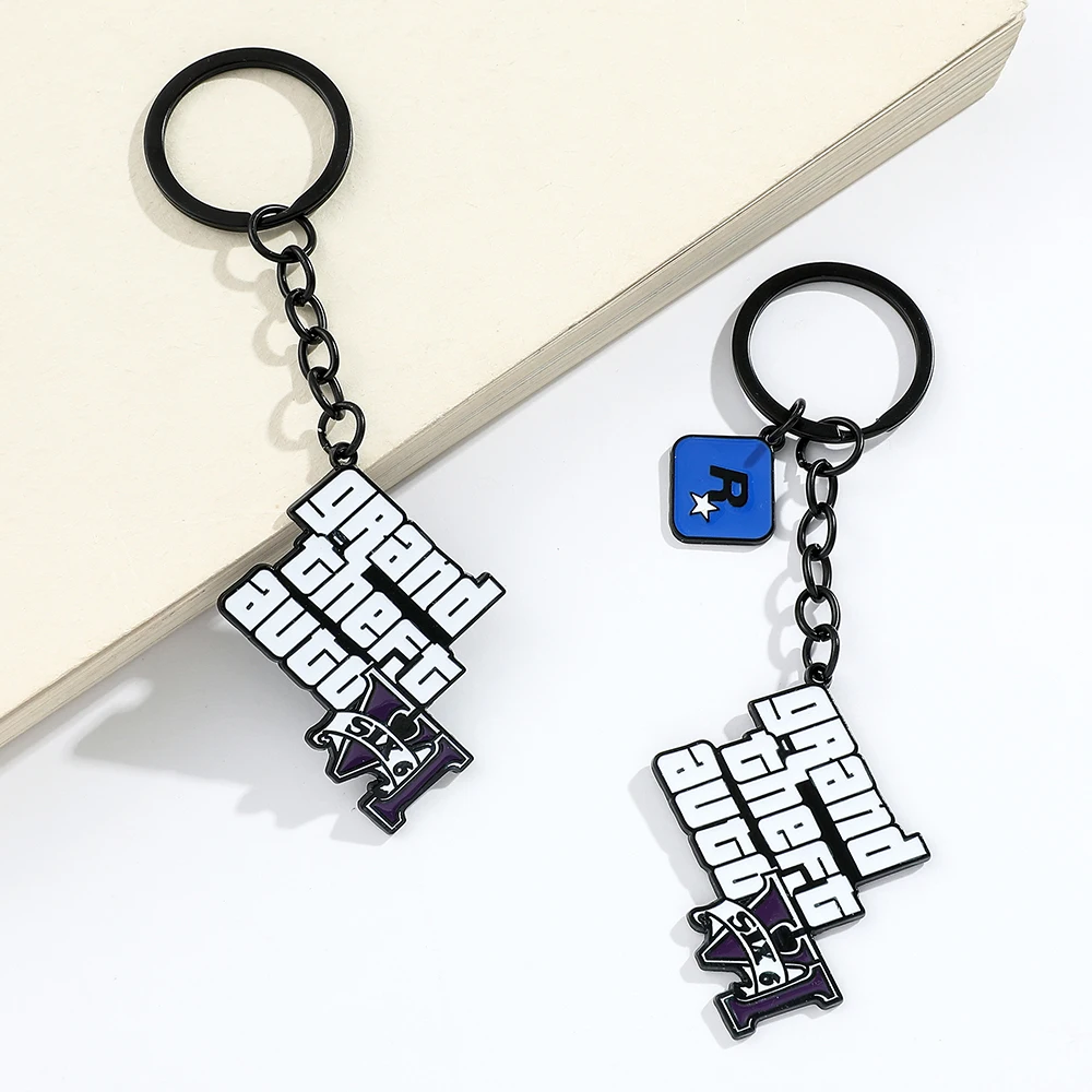 Classic Game Grand Theft Auto 5 Keychains Enamel Letter Pendant Key Chains Men Rock Jewelry Keyring Game Fans Car Accessories