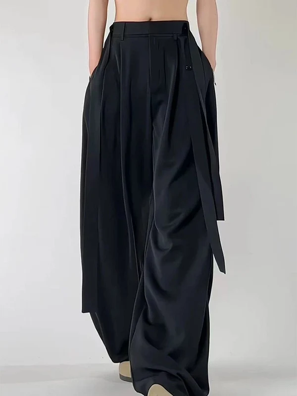 

Черные мужские летние брюки с высокой талией из быстросохнущего ледяного шелка, широкие, тонкие, с эффектом драпировки, повседневные, свободного кроя