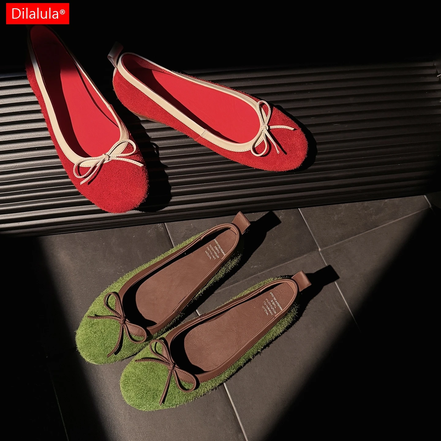 

Dilalula 2026 Newest Natural Cow Suede Lady Flats Women Flat Heel Shallow Bowtie Leisure Pumps Female Daily Walk Shoes Plus Size