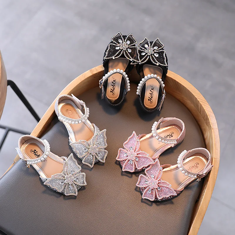 

Summer Casual Street Dancing Children Shoes Kid Girl Sandals, Rhinestone Butterfly Pearls Sandals