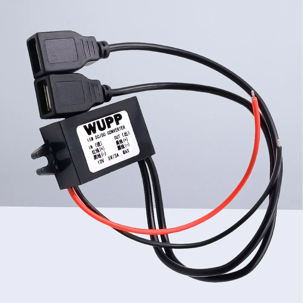 Двойной USB-порт (гнездо) DC 12В в 5В, автомобильный преобразователь питания, неизолированный понижающий адаптер для зарядки в автомобиле, кабель 30 см