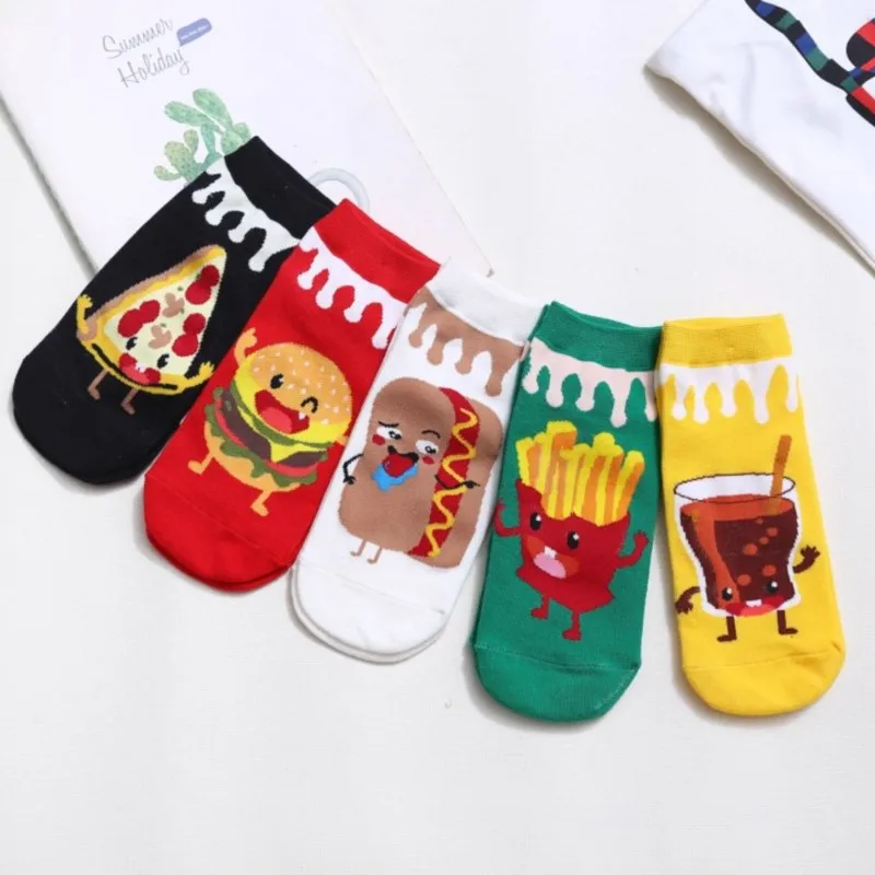 Women Socks Hamburgers Happy Cute French Fries Donut Coke Funny Kawaii Sock Short Ankle  Harajuku Sox Autumn Winter Casual Socks