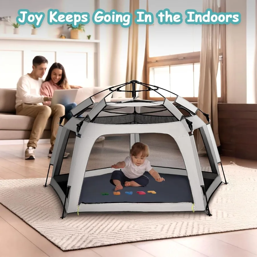 Tente pop-up pour parc de bébé – Tente de jeu extérieure et intérieure pour la plage avec sac de voyage auvent, cour de jeu portable pour bébés et tout-petits