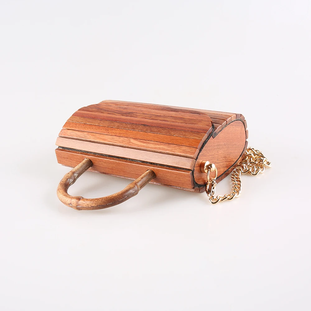 Red Rosewood Hard Solid Wood Mini Cross Body Bag Fashion Handmade Wooden Shoulder Messenger Evening Bag Small Handbag Purse
