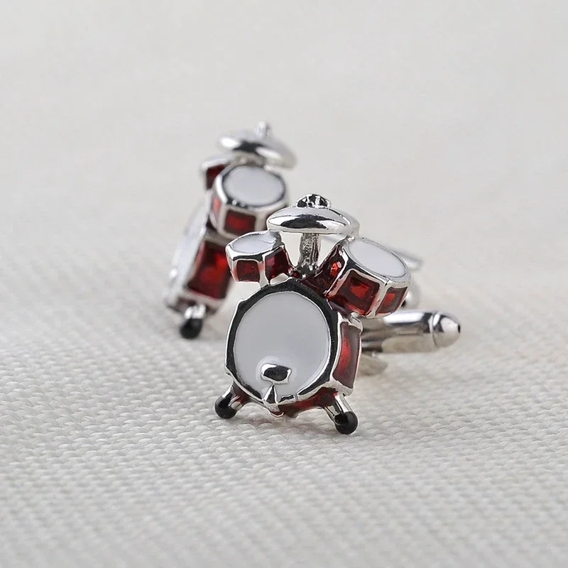 Fashion Music Drum Cufflinks for Men New Trendy 3D Red White Drum CUFFLINKS French Shirt Party Wedding Jewelry Boyfriends Gifts