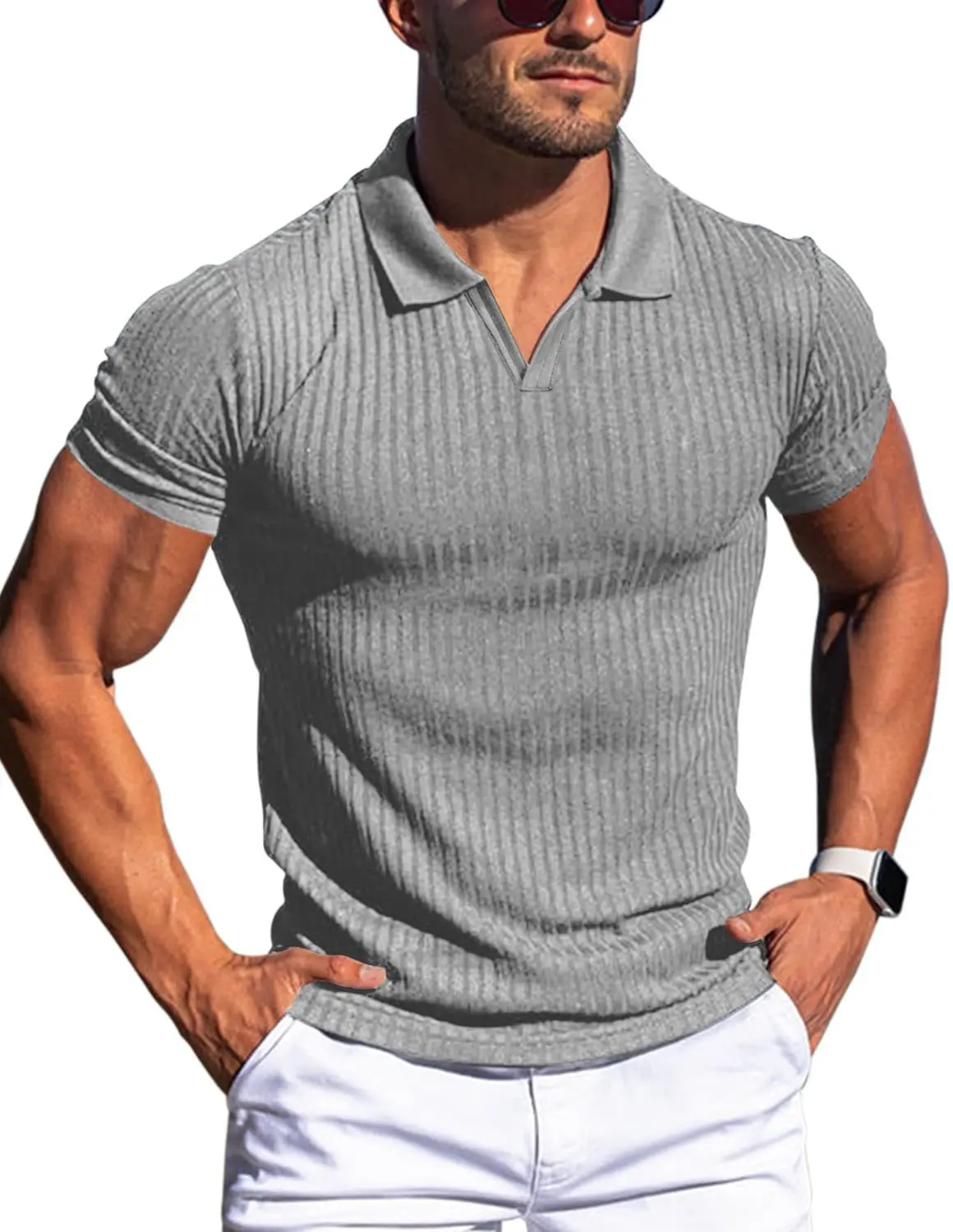 Neues Sommer-Herren-Freizeit-Poloshirt mit Kragen, V-Ausschnitt und Kurzen Ärmeln für den Täglichen Gebrauch – Detail 32