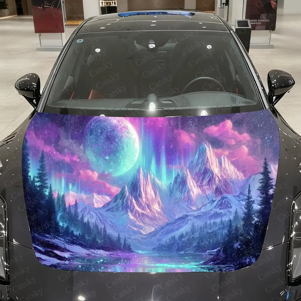 

Moonland Colorful Peaks Car Vinyl Wrap,PVC Waterproof Car Hood Sticker, Self-Adhesive Scratch-Resistant Sticker for Engine Cover